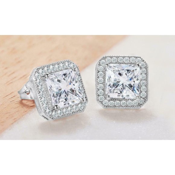 Unbranded Jewelry - 18K White Gold Halo Studs Princess 6mm Earrings